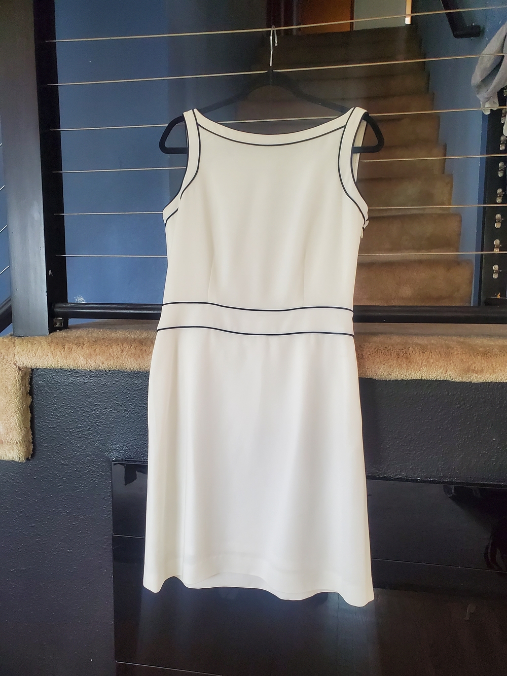 Casual Corner White Midi Sheath Dress with Black Trim